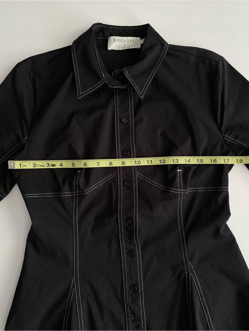 Anthropologie Exquise Short-Sleeve Seamed Pleated Midi Black Dress Sz M - Picture 10 of 14